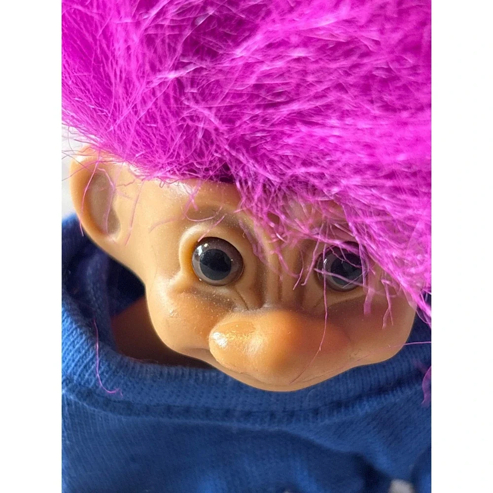 Russ Troll Doll Purple Hair Blue Shirt Vintage Collectible Toy